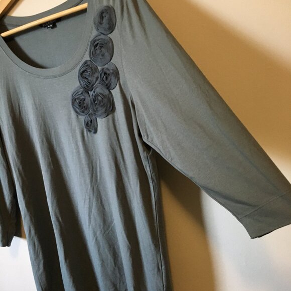 Nicole Miller Clay Grey Rayon 3/4 Sleeve Chiffon Rose Shirt - Picture 6 of 16
